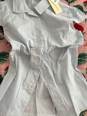 Girls' Light Blue Striped Button-Up Shirt - Classic Collared Top